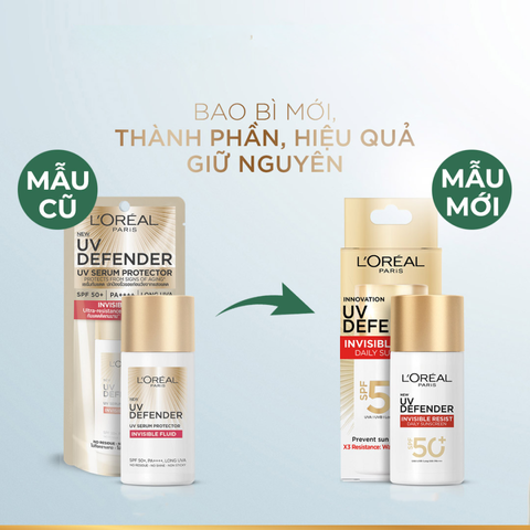 Kem Chống Nắng L'Oreal UV Defender Serum Invisible Fluid SPF 50+ - Bảo Vệ Da Hiệu Quả, Dạng Sữa Thẩm Thấu Nhanh, Phù Hợp Mọi Làn Da
