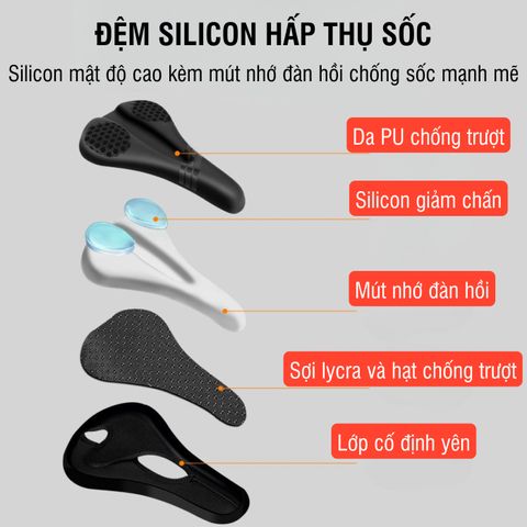 Vỏ Bọc Yên Xe Đạp PÊ ĐAN 4D Gel Silicone Hấp Thụ Sốc, Da PU Chống Thấm Nước, Phù Hợp Xe Đạp Thể Thao, Chống Trượt, Đệm êm ái