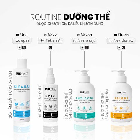 Sữa Tắm Giảm Mụn & Tẩy Tế Bào Chết MD Care - Chăm Sóc Da Mịn Màng Với AHAs & BHA, Phù Hợp Cho Da Dầu & Da Mụn