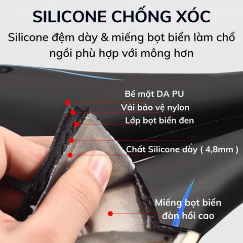 Yên Xe Đạp Gel Silicone PÊ ĐAN Chất Liệu Da PU Không Thấm Nước - Yên Đạp Thể Thao Siêu Êm, Đệm Bọt Ảo và Phản Quang An Toàn
