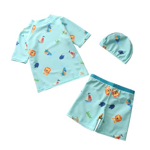 Bộ đồ bơi bé trai kèm nón - Vải thun lạnh co giãn, thoải mái, chống nắng, dễ mặc, phù hợp cho mùa hè năng động