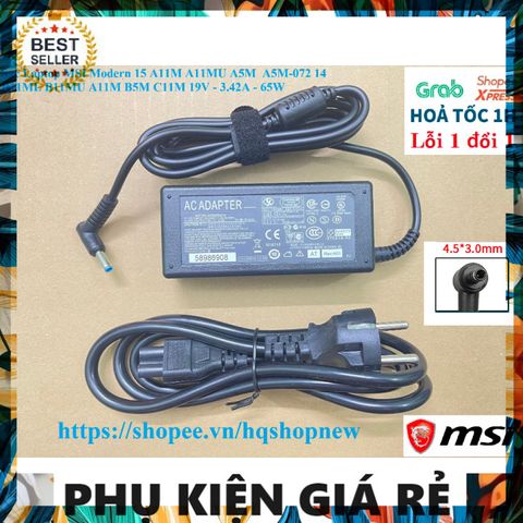 Sạc Laptop MSI Modern 15 A11M A11MU A5M 19V 3.42A 65W - Chính Hãng, An Toàn, Tiết Kiệm Năng Lượng, Hàng Mới 100%