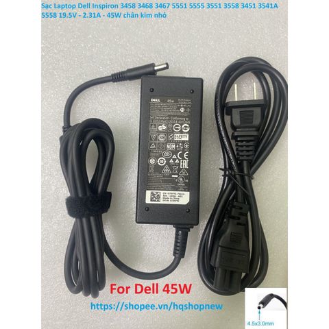 Sạc Laptop Dell Inspiron 3458 3468 3467 5551 5555 19.5V 2.31A 45W Chính Hãng - Phụ Kiện Chất Lượng Cao, Bảo Đảm Tương Thích 100%