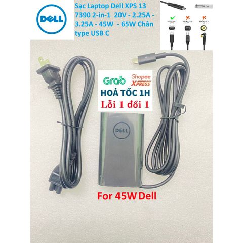 Sạc Laptop Dell XPS 13 7390  20V 3.25A - 65W - Chân USB C, Sạc Mới 100% Bảo Đảm Tương Thích