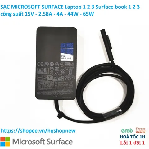 Sạc Microsoft Surface Chính Hãng Cho Laptop 1 2 3 & Surface Book 1 2 3 - Công Suất 15V 2.58A 44W 65W - Phụ Kiện Giá Rẻ