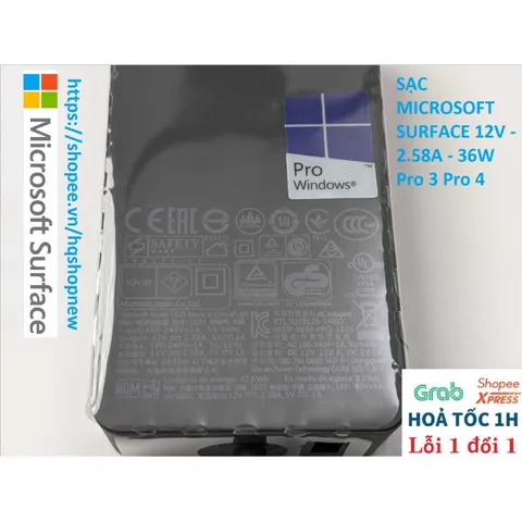 Sạc Microsoft Surface Chính Hãng 12V - 2.58A - 36W - Phụ Kiện Sạc Laptop Chất Lượng Cao, Giá Rẻ