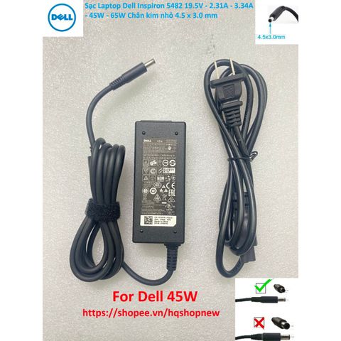 Sạc Chính Hãng Laptop Dell Inspiron 5482 - 19.5V 2.31A 3.34A 45W 65W Chân Kim Nhỏ 4.5 x 3.0mm - Hàng Mới 100%