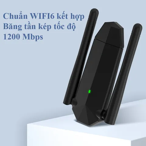 USB Wifi AC1300M Không Dây 2 Râu Kép - Tốc Độ 1300Mbps, Băng Tần Kép 2.4Ghz & 5Ghz, Phụ Kiện Giả Rẻ Cho PC và Laptop