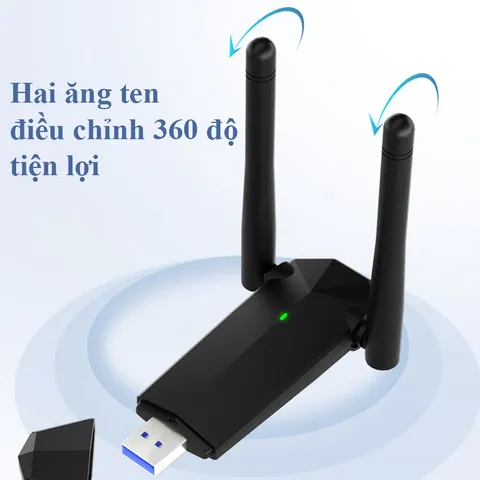 USB Wifi AC1300M Không Dây 2 Râu Kép - Tốc Độ 1300Mbps, Băng Tần Kép 2.4Ghz & 5Ghz, Phụ Kiện Giả Rẻ Cho PC và Laptop