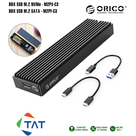 Hộp Di Động SSD M.2 SATA Orico M2PF-C3-BK - USB 3.1 Gen1 - Tương Thích Windows/Mac/Linux - Lưu Trữ 2TB
