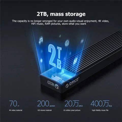 Hộp Di Động SSD M.2 SATA Orico M2PF-C3-BK - USB 3.1 Gen1 - Tương Thích Windows/Mac/Linux - Lưu Trữ 2TB