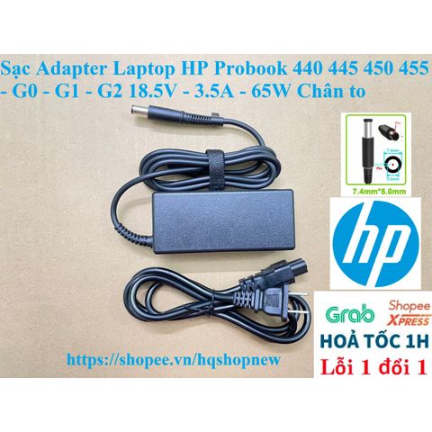 Sạc Adapter Laptop HP Probook 440 445 450 455 - 18.5V 3.5A 65W - Phụ Kiện Chính Hãng, Chân To, An Toàn và Tiết Kiệm Năng Lượng
