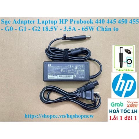 Sạc Adapter Laptop HP Probook 440 445 450 455 - 18.5V 3.5A 65W - Phụ Kiện Chính Hãng, Chân To, An Toàn và Tiết Kiệm Năng Lượng