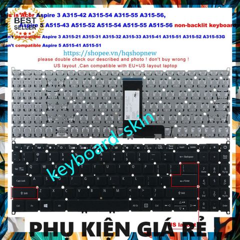 Bàn Phím Laptop Acer Aspire 3 A315-42 A315-54 A315-54G A315-55 A315-56 - Phụ Kiện Chính Hãng, Giá Rẻ, Đúng Hàng, Giao Đúng Đơn