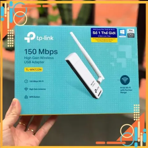 Thiết bị thu sóng Wifi TP-LINK USB TL-WN722N - Tốc độ 150Mbps, Bảo mật WPA/WPA2, Cài đặt dễ dàng, Nhỏ gọn, Chính hãng 24T