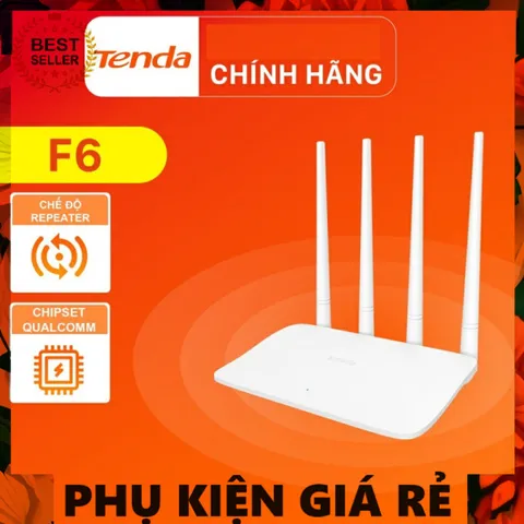 Bộ phát sóng WiFi Tenda F6 - Chuẩn N 300Mbps, 4 Ăng-ten, Repeater, Thiết kế Sang trọng cho Nhà và Căn hộ Nhỏ