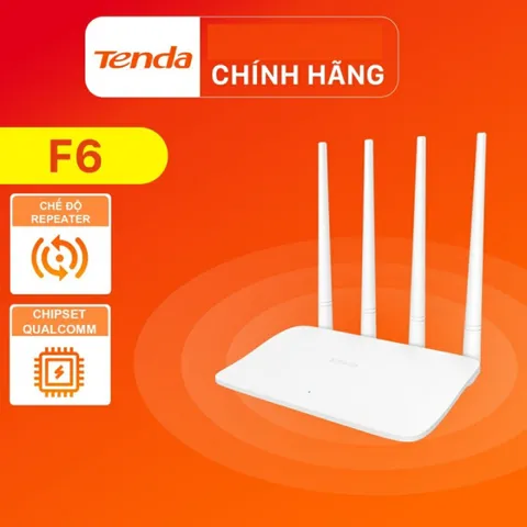 Bộ phát sóng WiFi Tenda F6 - Chuẩn N 300Mbps, 4 Ăng-ten, Repeater, Thiết kế Sang trọng cho Nhà và Căn hộ Nhỏ