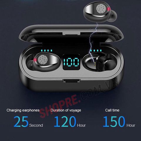 Tai Nghe Bluetooth AMOI F9 TWS 5.0 Không Dây - Chống Nước IPX5, Chất Âm HIFI, Thiết Kế Nhôm Polyme, Sạc Dự Phòng 2500mAh