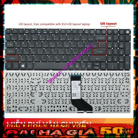 Bàn phím Laptop Acer Aspire E5-574, E5-574G-58H2, N15Q1 - Phụ kiện chính hãng, giá rẻ, giao hàng nhanh chóng