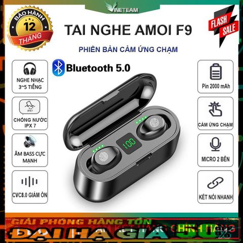 Tai Nghe True Wireless Amoi F9 - Bluetooth 5.0, Chống Nước IPX5, Pin 2000mAh, Âm Thanh HIFI, Sạc Dự Phòng Thông Minh