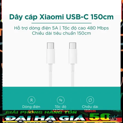 Dây Sạc USB Type C Chính Hãng Xiaomi 5A Tốc Độ Cao 480Mbps Dài 1.5M - Phụ Kiện Giá Rẻ Tiện Lợi Cho Mọi Thiết Bị