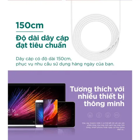 Dây Sạc USB Type C Chính Hãng Xiaomi 5A Tốc Độ Cao 480Mbps Dài 1.5M - Phụ Kiện Giá Rẻ Tiện Lợi Cho Mọi Thiết Bị