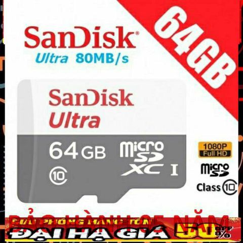 PHỤ KIỆN GIÁ RẺ ✅ Thẻ Nhớ Micro Sd San Disk 64Gb Class 10 thẻ nhớ chuyên dụng camera, tốc độ cao, siêu bền, 5 năm, 1 đổi