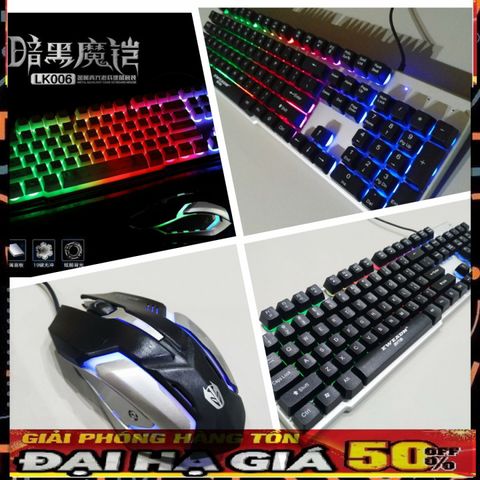 Combo Bàn Phím Chuột Gaming EWEADN K006 Đen - Bàn Phím Giả Cơ LED RGB 7 Màu Chống Nước cho Game Thủ và Nhân Viên Văn Phòng