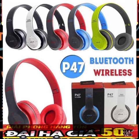 Tai Nghe Chụp Tai Bluetooth P47 - Kết Nối Không Dây, Hỗ Trợ Thẻ Nhớ, Âm Thanh Chất Lượng Cao, Nghe Đài FM, Phụ Kiện Giá Rẻ