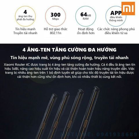 Bộ Kích Sóng Wifi Chính Hãng Xiaomi 4C - Tăng Cường Tín Hiệu 300Mbps Cho Nhà Chung Cư, Nhiều Tầng, Không Cần Dây Kết Nối