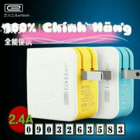 Củ sạc Eardom ĐA NĂNG 2 cổng sạc 1A & 2.1A - Phụ kiện giá rẻ cho smartphone và máy tính bảng, nhỏ gọn và tiện dụng