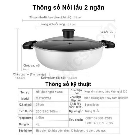 Nồi Lẩu 2 Ngăn 2 Vị Xiaomi Mijia 4L - Nồi Chống Dính Inox 430, Phù Hợp Với Bếp Từ, Gia Đình Quây Quần Thưởng Thức Món Ngon
