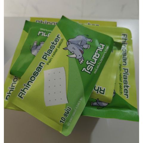 Miếng Dán Giảm Đau Rhinosan Plaster Thái Lan - Túi 10 Miếng Dán Giúp Giảm Đau Cơ, Đau Khớp, Vết Bầm Tím
