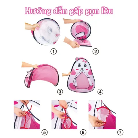 Lều đồ chơi cho bé gái, họa tiết tai thỏ, sức chứa 2-3 bé, lều tự bung, đồ chơi cắm trại