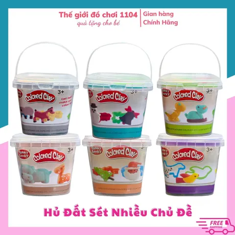 Hộp Đất Nặn Mini Thế Giới Đồ Chơi - Kèm Khuông Tạo Hình Đa Chủ Đề & Đất Sét Tự Khô Cho Trẻ 3 Tuổi Trở Lên