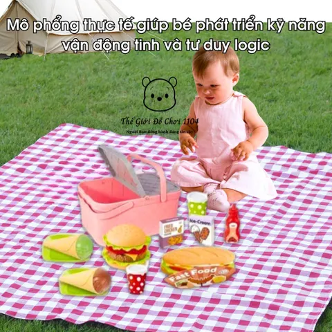 Giỏ Xách Đồ Chơi Dã Ngoại Hamburger 28 Món Màu Hồng - Trò Chơi Giả Lập Kích Thích Sáng Tạo Cho Bé 3 Tuổi Trở Lên