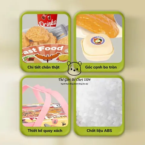 Giỏ Xách Đồ Chơi Dã Ngoại Hamburger 28 Món Màu Hồng - Trò Chơi Giả Lập Kích Thích Sáng Tạo Cho Bé 3 Tuổi Trở Lên