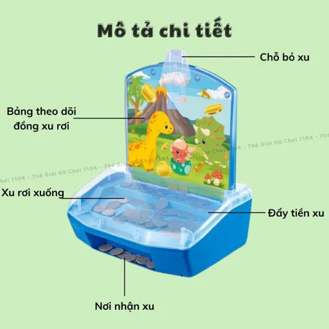 Máy Đẩy Xu Mini Cho Bé - Trò Chơi Giải Trí Siêu Thị Kèm 155 Xu, Đồ Chơi Phát Triển Trí Tuệ, Khủng Long Dễ Thương