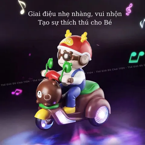 Đồ chơi cậu bé lái xe mô tô nghệ thuật có nhạc, đèn, xoay 360 độ dành cho bé sơ sinh
