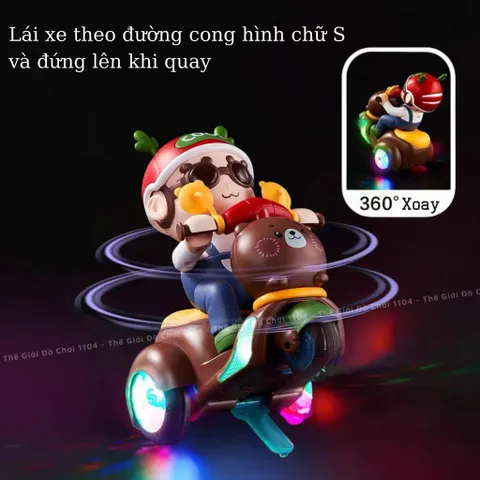 Đồ chơi cậu bé lái xe mô tô nghệ thuật có nhạc, đèn, xoay 360 độ dành cho bé sơ sinh