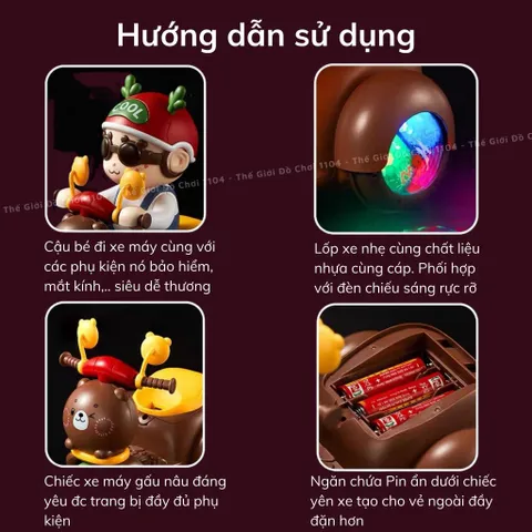 Đồ chơi cậu bé lái xe mô tô nghệ thuật có nhạc, đèn, xoay 360 độ dành cho bé sơ sinh