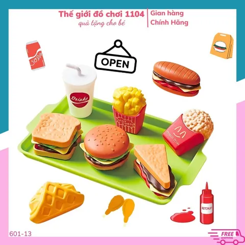 Đồ Chơi Nhà Bếp Cho Bé - Khay Hamburger Nhiều Chi Tiết Mô Phỏng Thức Ăn Nhanh, An Toàn, Thú Vị Cho Bé Gái Từ 3 Tuổi
