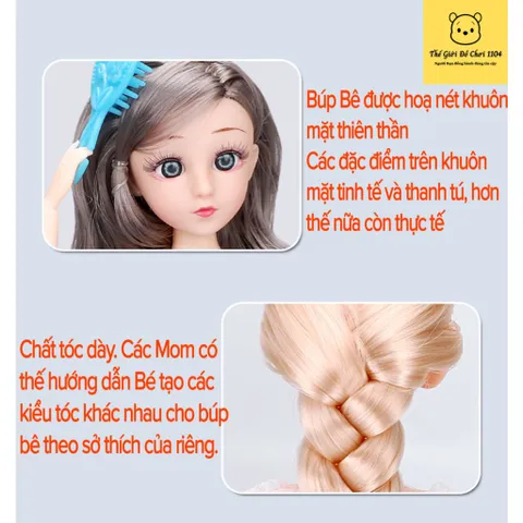 Bộ đồ chơi búp bê Elsa mã 125-73, hộp to, kèm nhiều quần áo và phụ kiện trang điểm cho bé, thế giới đồ chơi 1104