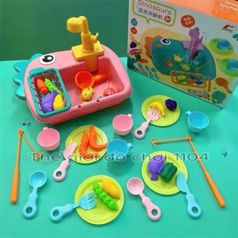 Đồ chơi bồn rửa chén bát Dinosaurs kèm bộ câu cá 21 chi tiết - giúp bé phát triển trí tuệ