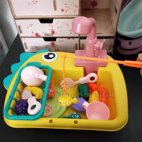 Đồ chơi bồn rửa chén bát Dinosaurs kèm bộ câu cá 21 chi tiết - giúp bé phát triển trí tuệ