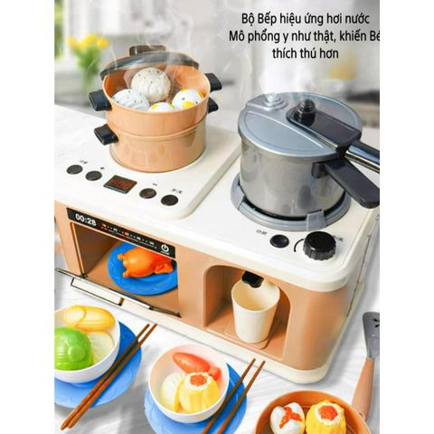 Bộ Bếp Nấu Ăn 4in1 Cho Bé Gái - 30 Chi Tiết, Hiệu Ứng Hơi Nước, Đồ Chơi Đầu Bếp Chất Liệu Nhựa ABS, Học Nhập Vai Thú Vị