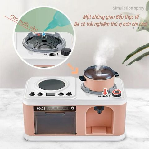 Bộ Bếp Nấu Ăn 4in1 Cho Bé Gái - 30 Chi Tiết, Hiệu Ứng Hơi Nước, Đồ Chơi Đầu Bếp Chất Liệu Nhựa ABS, Học Nhập Vai Thú Vị