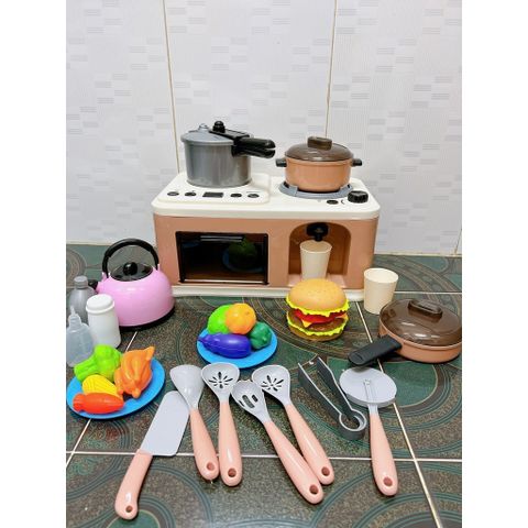 Bộ Bếp Nấu Ăn 4in1 Cho Bé Gái - 30 Chi Tiết, Hiệu Ứng Hơi Nước, Đồ Chơi Đầu Bếp Chất Liệu Nhựa ABS, Học Nhập Vai Thú Vị