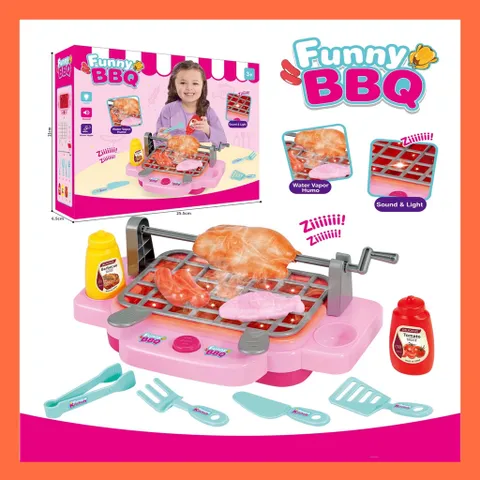 Đồ chơi nấu ăn cho bé gái kèm lò nướng BBQ có hiệu ứng hơi nước, nhạc đèn, dùng pin, thế giới đồ chơi 1104