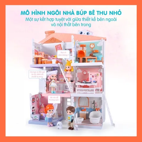 Mô hình nhà búp bê cho bé DIY - Chính Hãng - đầy đủ nội thất - dành cho bé 4 tuổi - thegioidochoi1104
